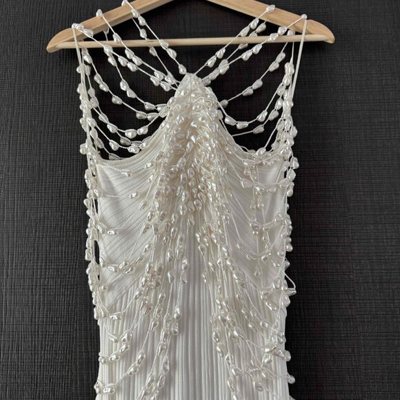 Cult Gaia Cecilia Dress Size Large Off White Pearl Knit Gown - Picture 4 of 9